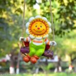 Whimsical Sunflower on a Swing Figurine - Happy Yellow Flower Garden Statue - Hanging Resin Patio, Porch & Home Decor Gift - Image 5