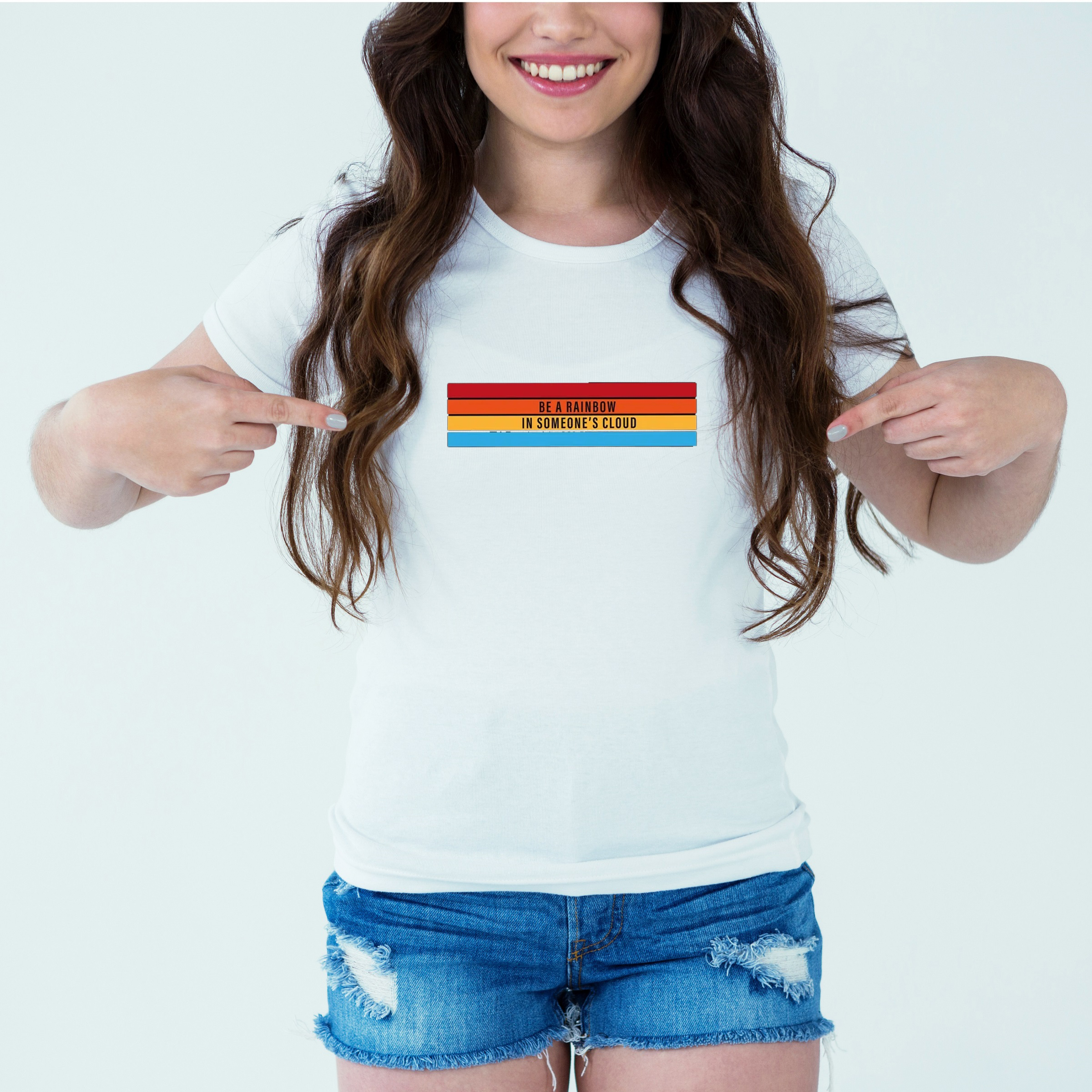 Mockup-Girl-bearainbow.jpg Designer Printed T-Shirt :: Design type - Be A Rainbow - Cloth type : Polyester - Image 1