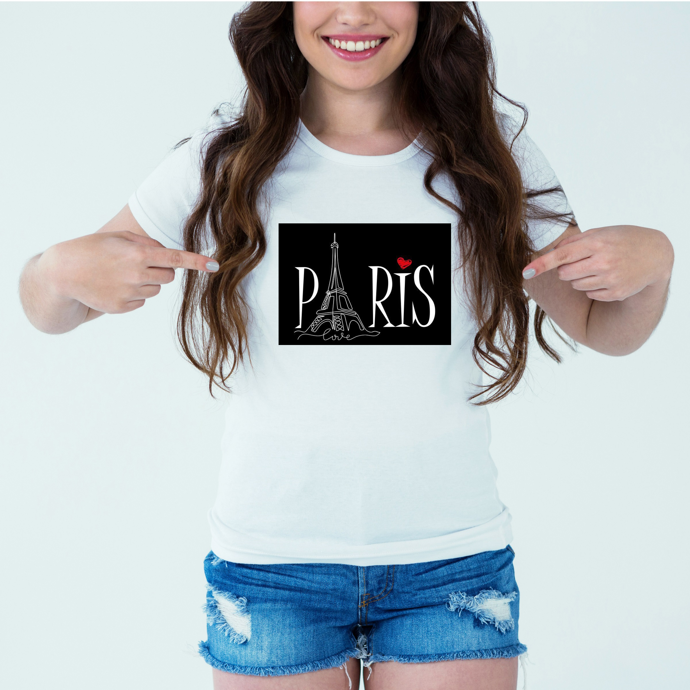 Mockup-Girl-paris.jpg Designer Printed T-Shirt :: Design type - Paris - Cloth type : Polyester - Image 1