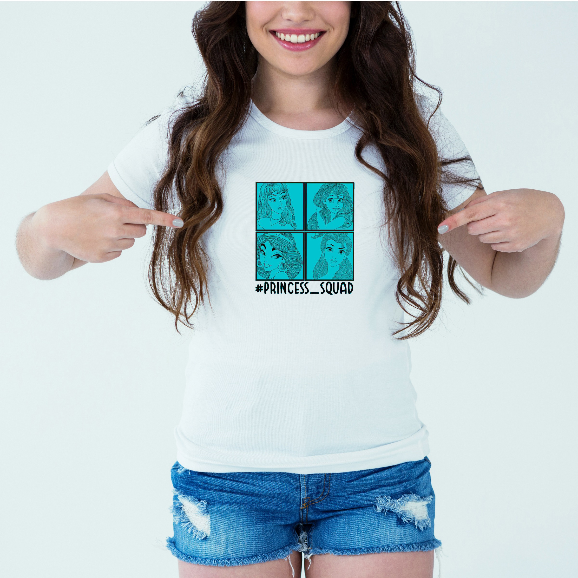 Mockup-Girl-pricesssquad.jpg Designer Printed T-Shirt :: Design type - Princess Squad - Cloth type : Polyester - Image 1