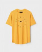 Yellow Unisex DOT KNIT Regular Fit Printed Round Neck T-Shirt