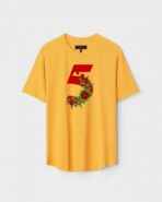Yellow Unisex DOT KNIT Regular Fit Printed Round Neck T-Shirt