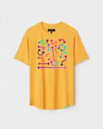 Yellow Unisex DOT KNIT Regular Fit Printed Round Neck T-Shirt