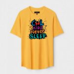 Yellow Unisex DOT KNIT Regular Fit Printed Round Neck T-Shirt