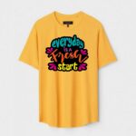 Yellow Unisex DOT KNIT Regular Fit Printed Round Neck T-Shirt
