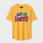 Yellow Unisex DOT KNIT Regular Fit Printed Round Neck T-Shirt