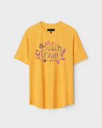 Yellow Unisex DOT KNIT Regular Fit Printed Round Neck T-Shirt