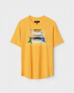 Yellow Unisex DOT KNIT Regular Fit Printed Round Neck T-Shirt