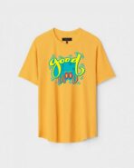 Yellow Unisex DOT KNIT Regular Fit Printed Round Neck T-Shirt