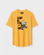 Yellow Unisex DOT KNIT Regular Fit Printed Round Neck T-Shirt