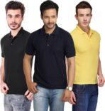 One-H Men's Polo Neck Short Sleeve Casual Tshirt Combo of Dark Blue, Black, Yellow colors (Pack of 3)