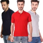 One-H Men's Polo Neck Short Sleeve Casual Tshirt Combo of Dark Blue, Red, Grey colors (Pack of 3)