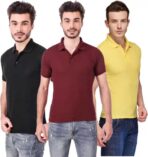 One-H Men's Polo Neck Short Sleeve Casual Tshirt Combo of Maroon, Black, Yellow colors (Pack of 3)